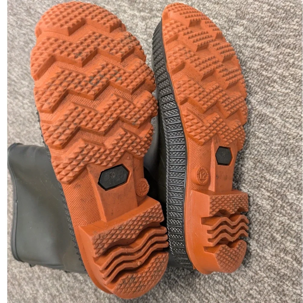 Black Rubber‎ Rain Boots Orange Lug Sole Made in Canada Mens 12 Waterproof Work